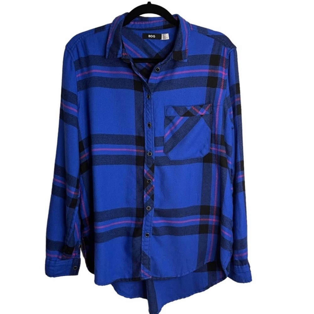 UO BDG blue plaid button up